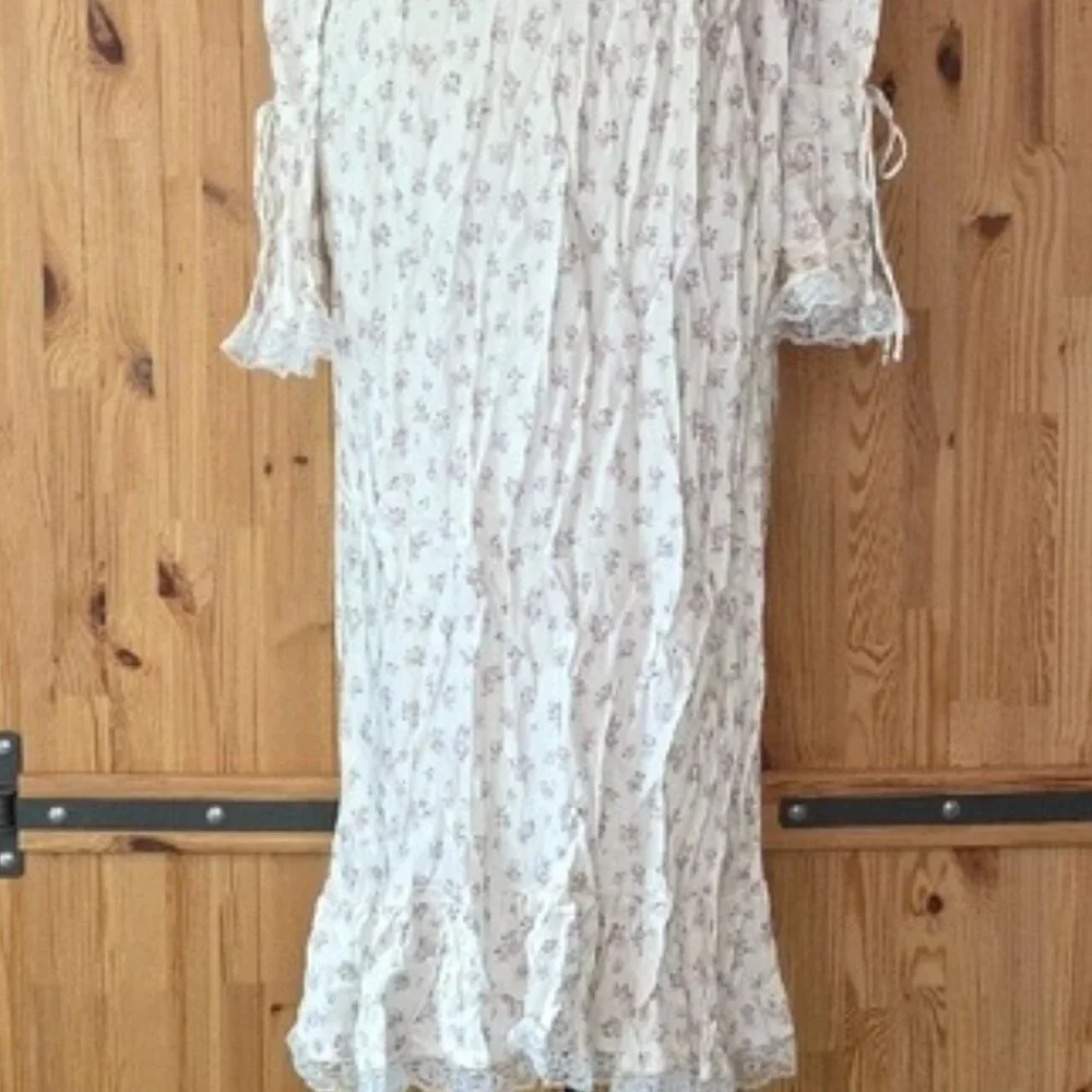 NWOT FOR LOVE AND LEMONS PASTEL FIELDS PINK ROSE PRINT WHITE MIDI DRESS SIZE L - Picture 4 of 10